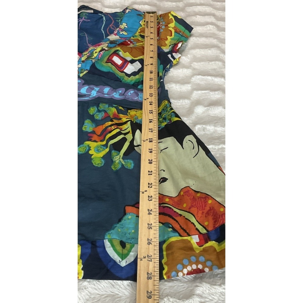 Desigual Women's Size M Japan Art Geisha Mini Dress / Tunic Tie Back Colorful - Picture 16 of 16